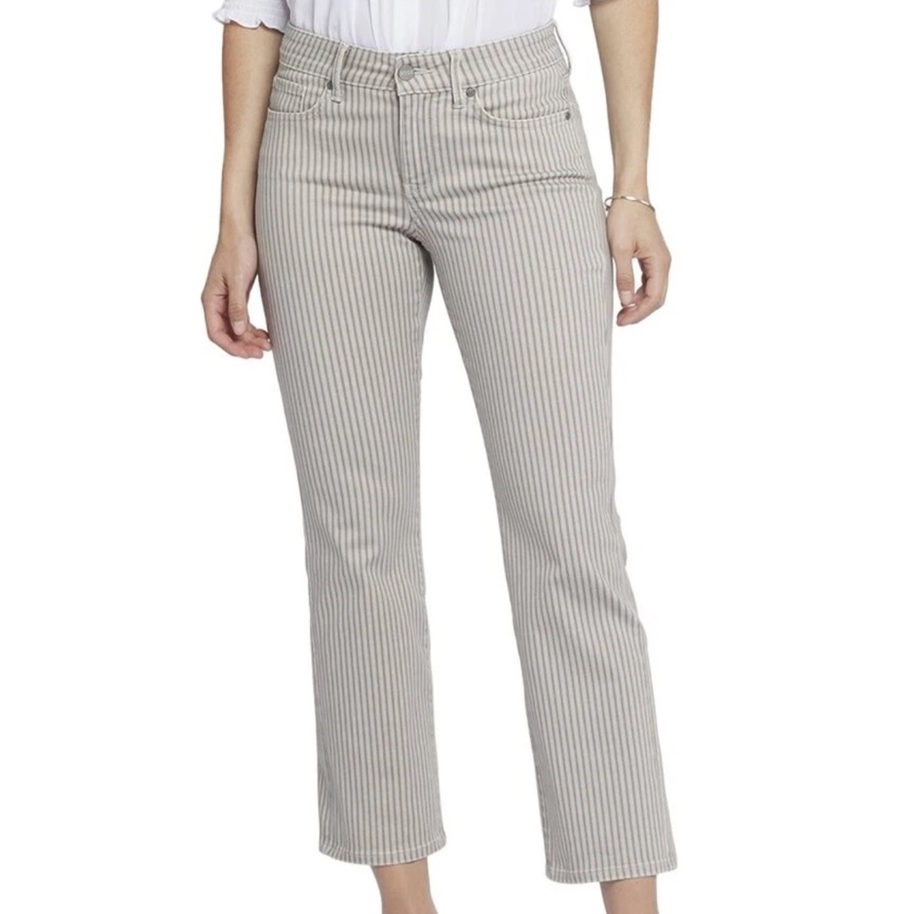 NYDJ‎ Jeans Size 28" Waist Oatmeal/Gray Stripe Ankle Straight Mid Rise Lift Tuck